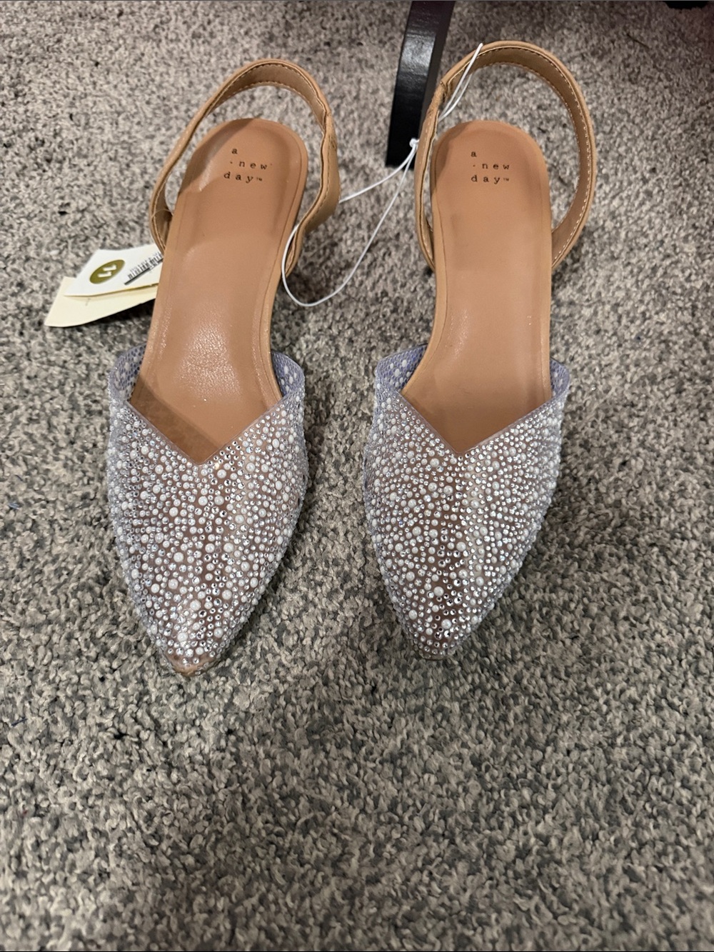 a new day Silver Crystal-Studded Pointed Slingback Flats